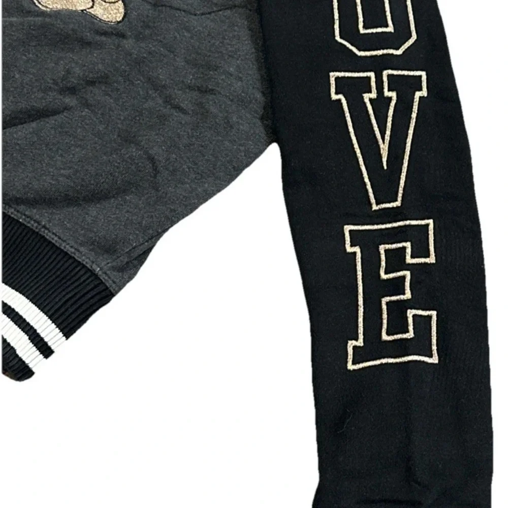 Gap x Disney Mickey Letterman Jacket Black Embroidered Love Spellout Girls Small